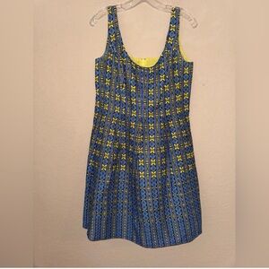Nine West Blue and Yellow Geometric Scoop Neck Dress size 10P